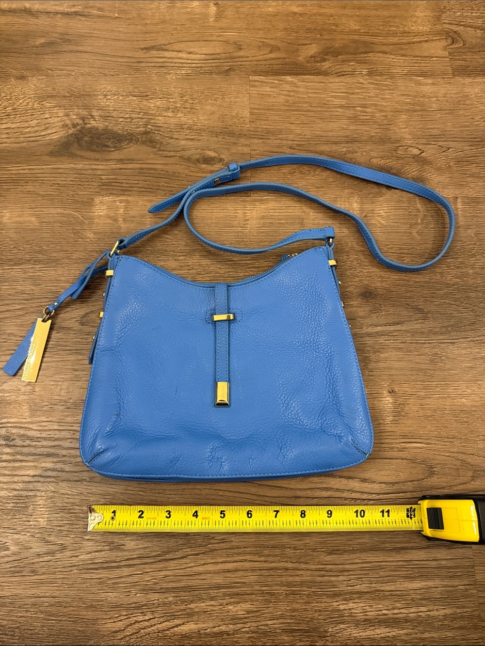 Vince Camuto Molly Blue Leather Crossbody with Gold-Tone Accents